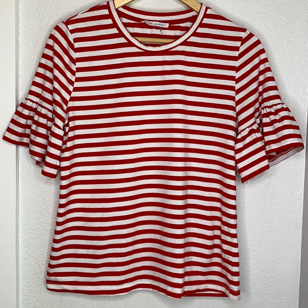 After Market red white striped t shirt bell sleeve